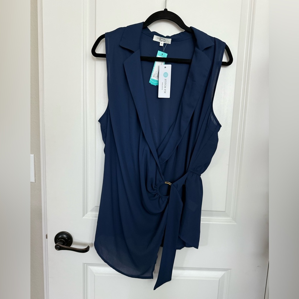 Elegant Navy Sleeveless Blouse